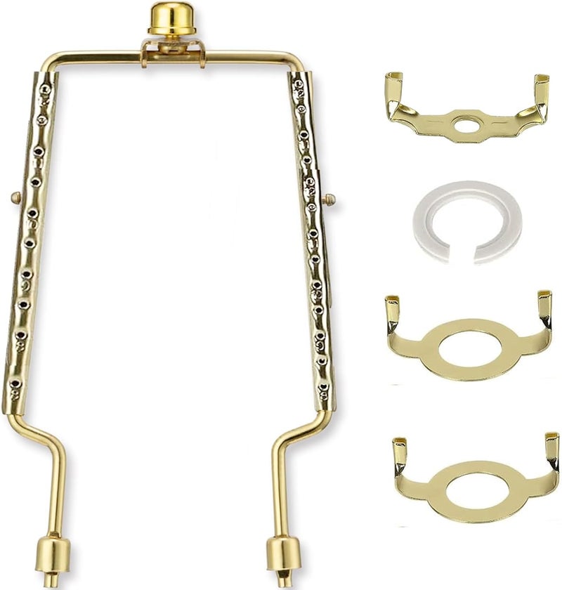 ALUCSET 8 9 10 11 12 inch Lamp Shade Harp Holder, Adjustable Lamp Harp Kit, Fit Both Standard Lamp Rod and E14 E26 E27 Light Base UNO Fitter Adapter Converter Finial Set, Lampshade Bracket - Image 1